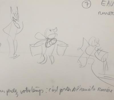 Jean EFFEL : Porter l'eau à la rivière, Dessin préparatoire original 2