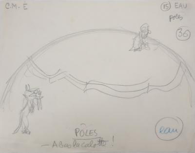 Jean EFFEL : Les pôles, Dessin préparatoire original 2