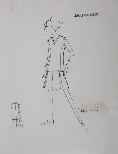 Jacques HEIM : Robe Lilas, Dessin original signé 2