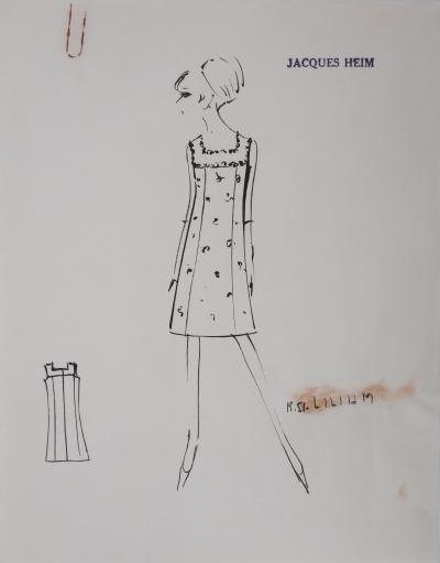 Jacques HEIM : Robe Lilium à motifs, Dessin original signé 2
