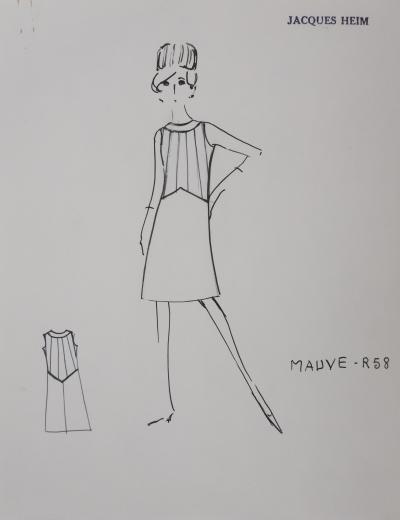 Jacques HEIM : Robe Mauve, Dessin original signé 2