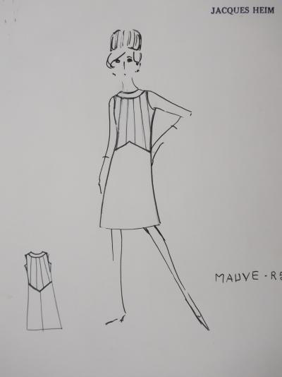 Jacques HEIM : Robe Mauve, Dessin original signé 2