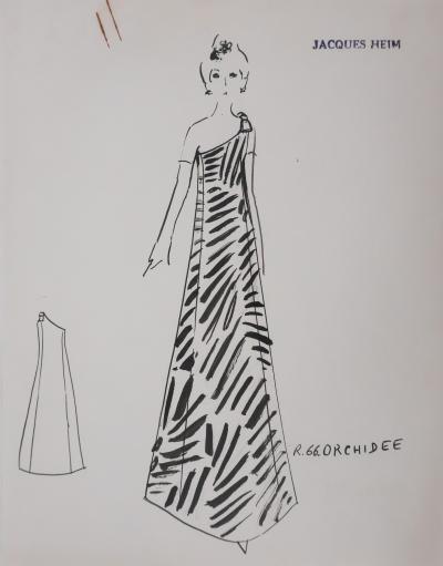 Jacques HEIM : Robe Orchidée, Dessin original signé 2