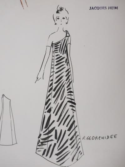 Jacques HEIM : Robe Orchidée, Dessin original signé 2