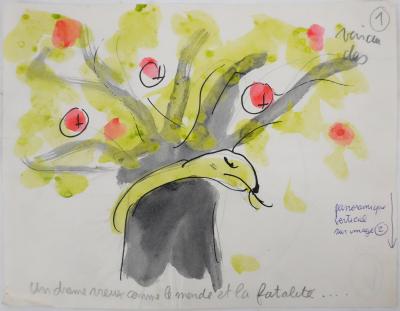 Jean EFFEL : Teinturier, Le serpent du pommier, Aquarelle originale 2