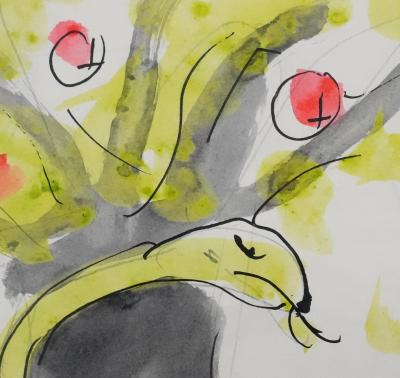 Jean EFFEL : Teinturier, Le serpent du pommier, Aquarelle originale 2