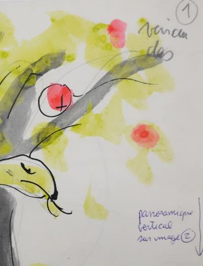 Jean EFFEL : Teinturier, Le serpent du pommier, Aquarelle originale 2