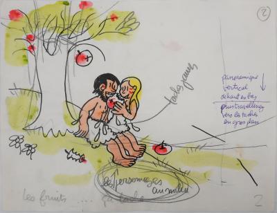 Jean EFFEL : Teinturier, Les fruits, Aquarelle originale 2