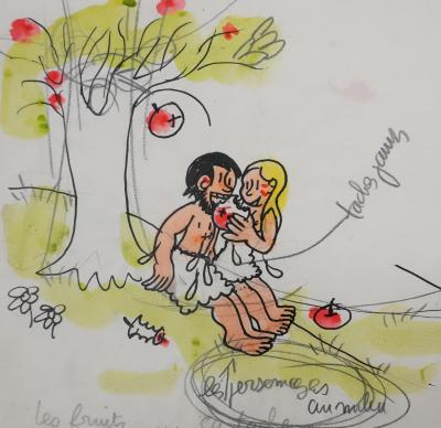 Jean EFFEL : Teinturier, Les fruits, Aquarelle originale 2