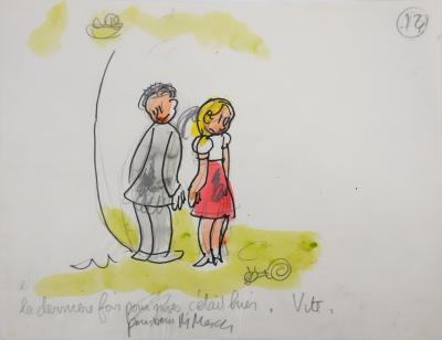 Jean EFFEL : Teinturier, Le couple, Aquarelle originale 2