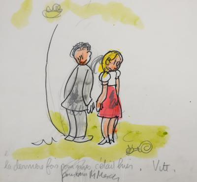 Jean EFFEL : Teinturier, Le couple, Aquarelle originale 2