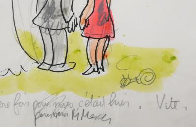 Jean EFFEL : Teinturier, Le couple, Aquarelle originale 2