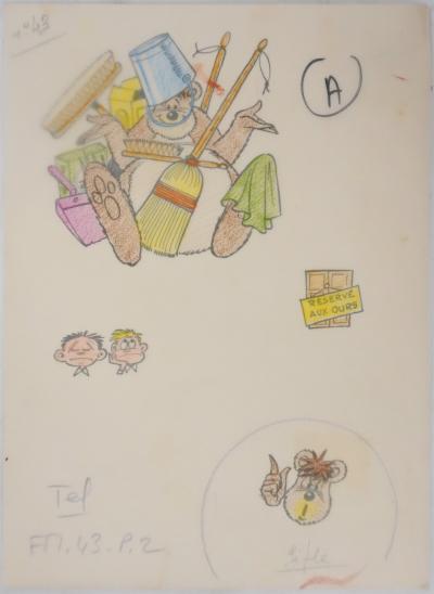 Roger BUSSEMEY : Nestor fait le ménage, Dessin original 2