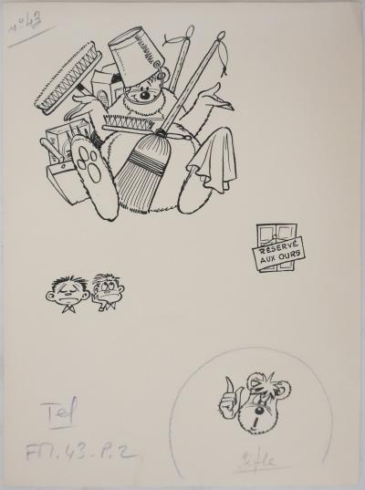 Roger BUSSEMEY : Nestor fait le ménage, Dessin original 2