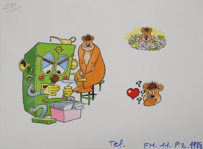 Roger BUSSEMEY : Nestor et le robot vert, Aquarelle originale 2