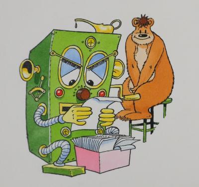 Roger BUSSEMEY : Nestor et le robot vert, Aquarelle originale 2