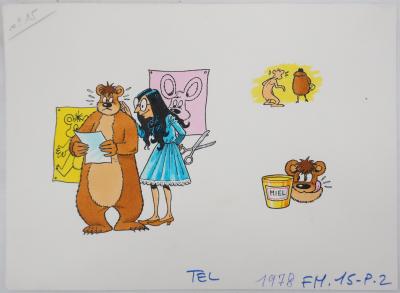 Roger BUSSEMEY : Nestor et la femme à la robe bleue, Aquarelle originale 2