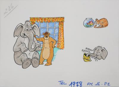 Roger BUSSEMEY : Nestor et son ami l'éléphant, Aquarelle originale 2