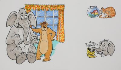Roger BUSSEMEY : Nestor et son ami l'éléphant, Aquarelle originale 2