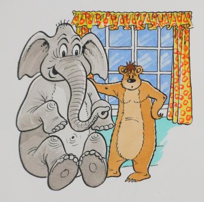 Roger BUSSEMEY : Nestor et son ami l'éléphant, Aquarelle originale 2