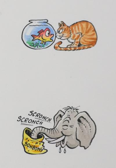 Roger BUSSEMEY : Nestor et son ami l'éléphant, Aquarelle originale 2