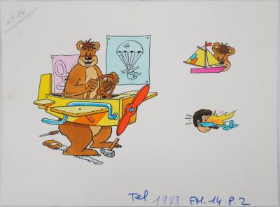Roger BUSSEMEY: Nestor in the wooden airplane, Original watercolor 2