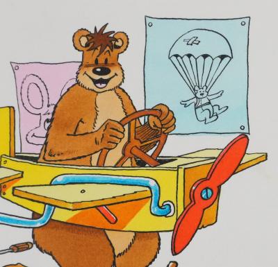 Roger BUSSEMEY: Nestor in the wooden airplane, Original watercolor 2