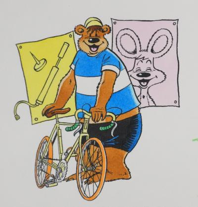 Roger BUSSEMEY : Nestor fait du vélo, Aquarelle originale 2