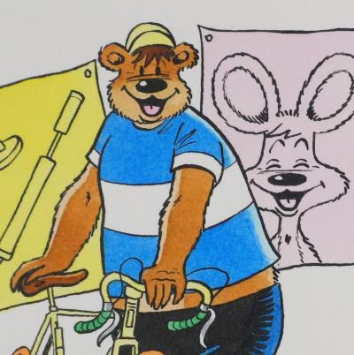 Roger BUSSEMEY : Nestor fait du vélo, Aquarelle originale 2