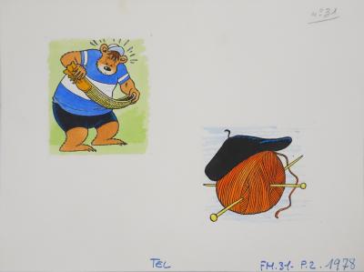 Roger BUSSEMEY : Nestor et la pelote de laine, Aquarelle originale 2