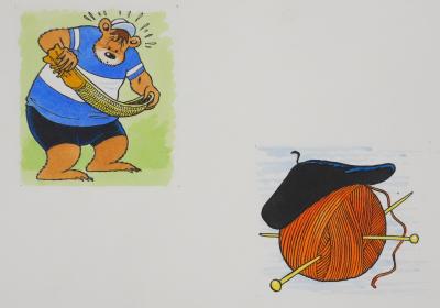 Roger BUSSEMEY : Nestor et la pelote de laine, Aquarelle originale 2