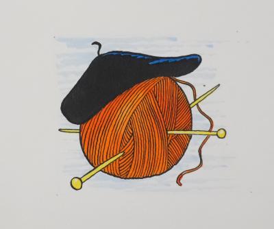 Roger BUSSEMEY : Nestor et la pelote de laine, Aquarelle originale 2