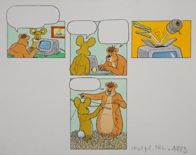 Roger BUSSEMEY : Nestor et Nestorine fabrique quelque chose, Aquarelle originale 2