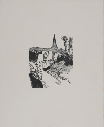 Mathurin MEHEUT : Bretagne, La procession (Noir), Gravure originale signée 2