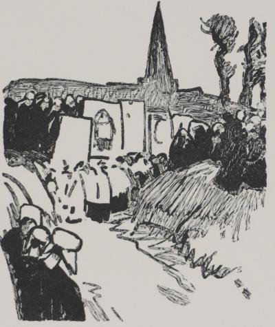 Mathurin MEHEUT : Bretagne, La procession (Noir), Gravure originale signée 2