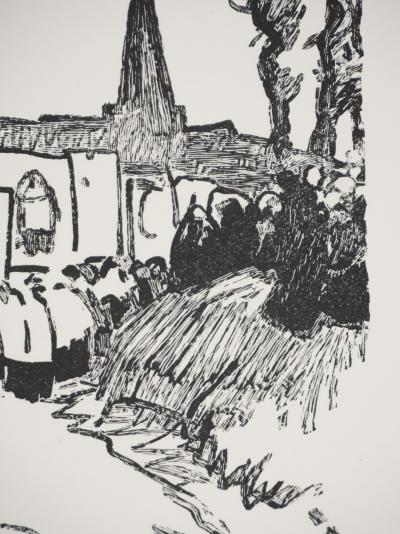 Mathurin MEHEUT : Bretagne, La procession (Noir), Gravure originale signée 2