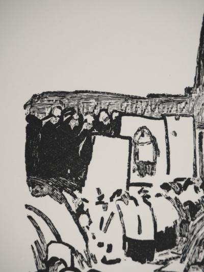 Mathurin MEHEUT : Bretagne, La procession (Noir), Gravure originale signée 2