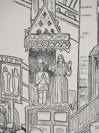 Mathurin MEHEUT : Bretagne, La messe (Noir), Gravure originale signée 2