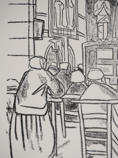 Mathurin MEHEUT : Bretagne, La messe (Noir), Gravure originale signée 2