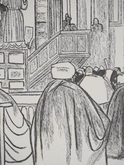 Mathurin MEHEUT : Bretagne, La messe (Noir), Gravure originale signée 2