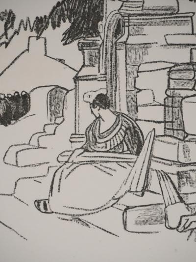 Mathurin MEHEUT : Bretagne, Le repos après la cérémonie (Noir), Gravure originale signée 2
