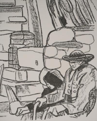 Mathurin MEHEUT : Bretagne, Le repos après la cérémonie (Noir), Gravure originale signée 2