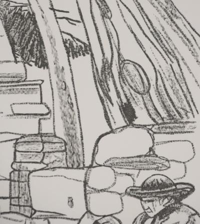 Mathurin MEHEUT : Bretagne, Le repos après la cérémonie (Noir), Gravure originale signée 2