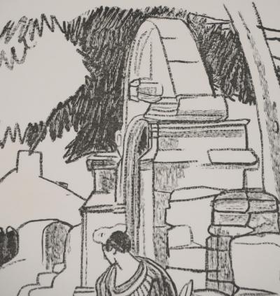 Mathurin MEHEUT : Bretagne, Le repos après la cérémonie (Noir), Gravure originale signée 2