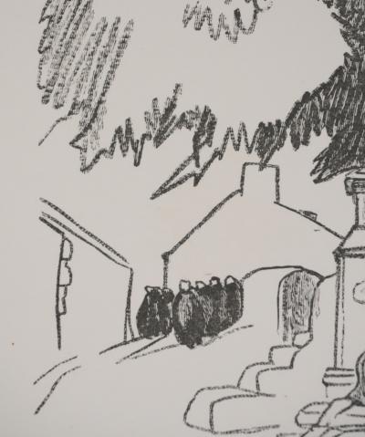Mathurin MEHEUT : Bretagne, Le repos après la cérémonie (Noir), Gravure originale signée 2