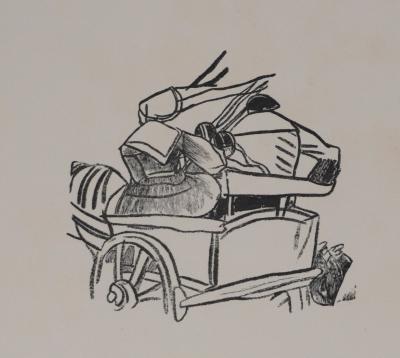 Mathurin MEHEUT : Bretagne, La famille bretonne (Noir), Gravure originale signée 2