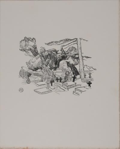 Mathurin MEHEUT : Bretagne, Les tombeaux sous les pins (Noir), Gravure originale signée 2