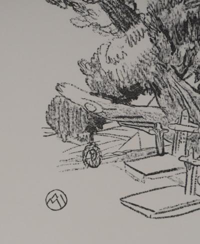 Mathurin MEHEUT : Bretagne, Les tombeaux sous les pins (Noir), Gravure originale signée 2