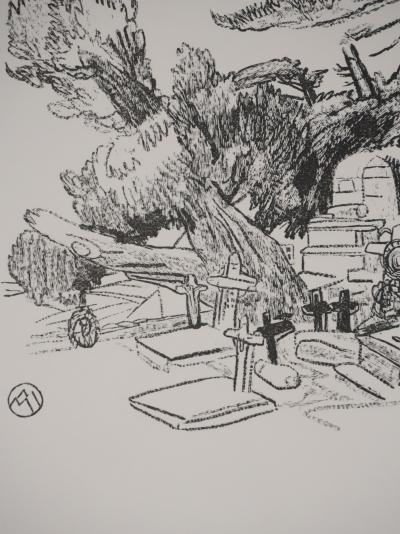 Mathurin MEHEUT : Bretagne, Les tombeaux sous les pins (Noir), Gravure originale signée 2