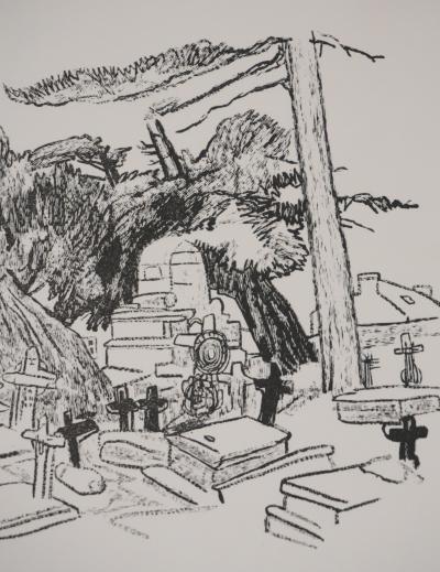 Mathurin MEHEUT : Bretagne, Les tombeaux sous les pins (Noir), Gravure originale signée 2